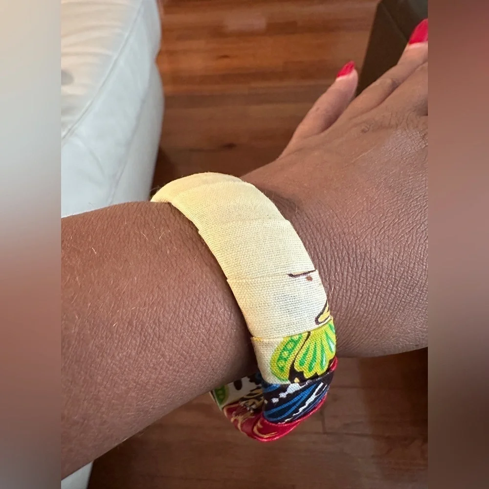 Vibrant Multicolor Fabric-Wrapped Bangle Bracelet
